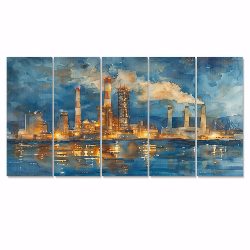 Ensemble de salon art mural gris et bleu - centrale électrique, H 28 po x l 60 po