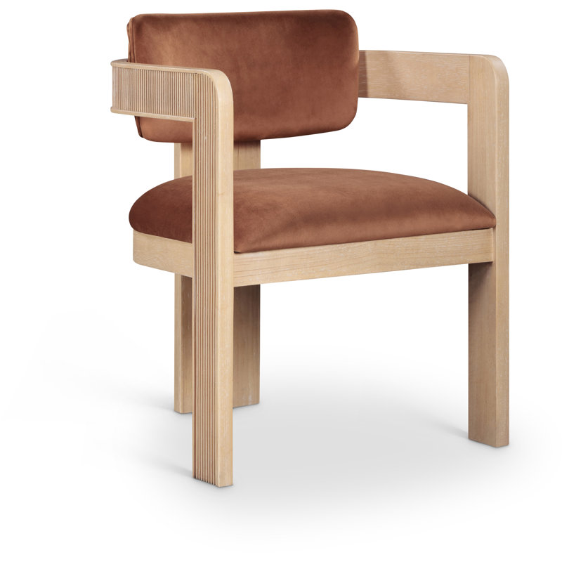Sacha Frink Upholstered Dining Arm Chair, Cognac Velvet, Natural