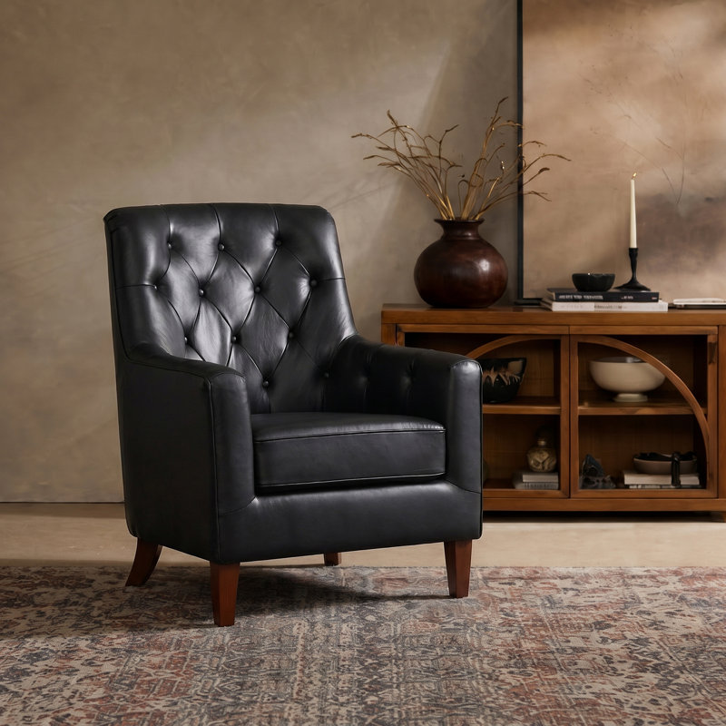 Fauteuil en cuir véritable avec dossier capitonné l 33,25 po Olga, Charocal