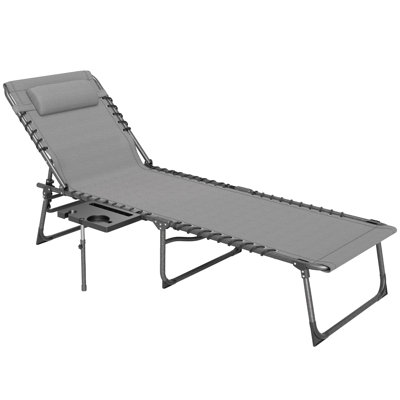 Folding Chaise Lounge Chair Outdoor Tanning Chair with Side Table, 5-Level Adjustable Beach Lounge Chair with Headrest, Side Pocket for Patio, Backyar by Ebern Designs