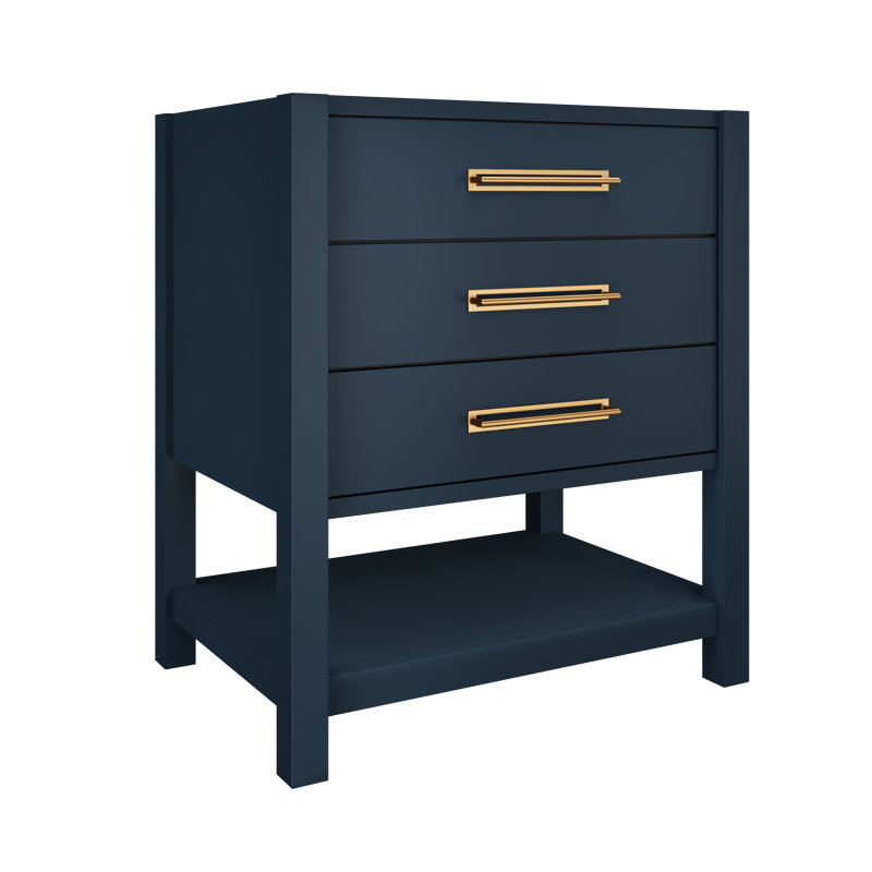 Kiawah Three-Drawer Single Bath Vanity, Hague Blue, Satin Gold, 30"