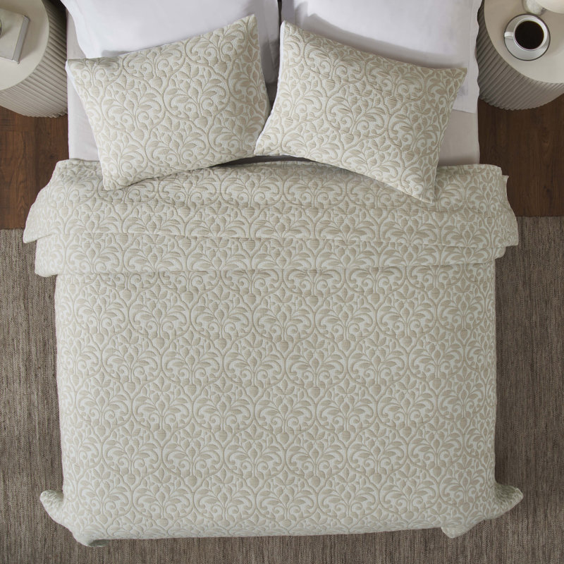 Vineyard Cotton Blend Medium Weight Matelasse Weave Floral Scroll Coverlet, Blush, Queen Coverlet + 2 Standard Shams