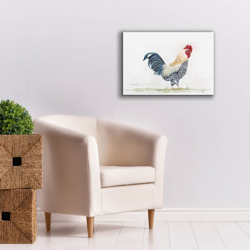 «Rooster In Watercolor» par Jean Plout, art mural sur toile, H 18 po x l 26 po x P 0,75 po