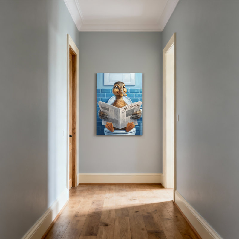 Ensemble de 1 tableau sur toile représentant un canard lisant un journal, H 36 po x l 24 po
