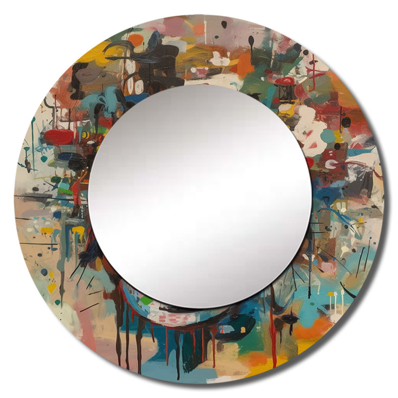 Pitika Abstract Face Portrait II - miroir mural unique à encre liquide, miroir rond moderne, impression d'art en métal