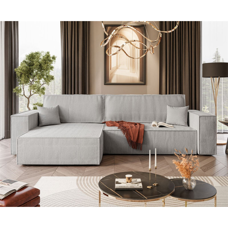 Raaya 4 Seater Corduroy Sofa Bed, Light Grey