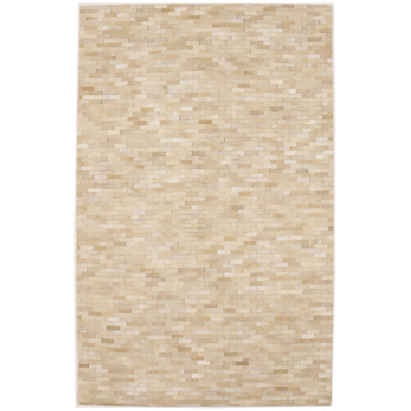 Tapis oriental beige moderne en cuir et en similicuir 5X8