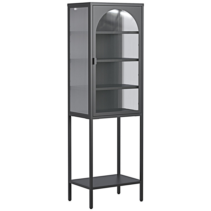 Black Metal and Glass 5-Tier Adjustable Bookshelf Cabinet