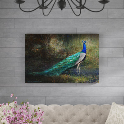 « jungle stream peacock », reproduction d’art sur toile tendue