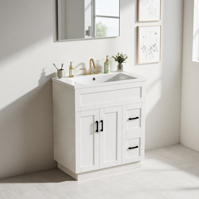 Meuble-lavabo de 30 pouces avec 2 portes, 2 tiroirs, tablette réglable, glissières cachées pour les tiroirs et les charnières