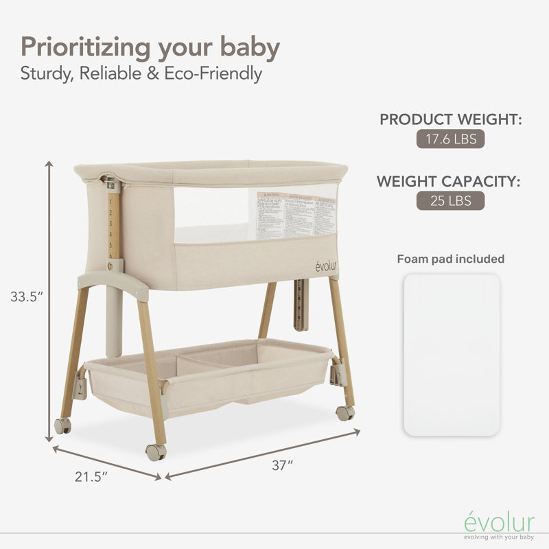Berceau portable avec roues Evolur Lullaby, Beige