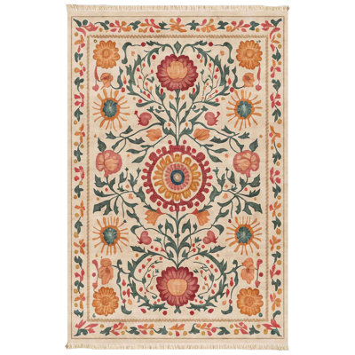 Oversize Folk Floral Print Area Rug