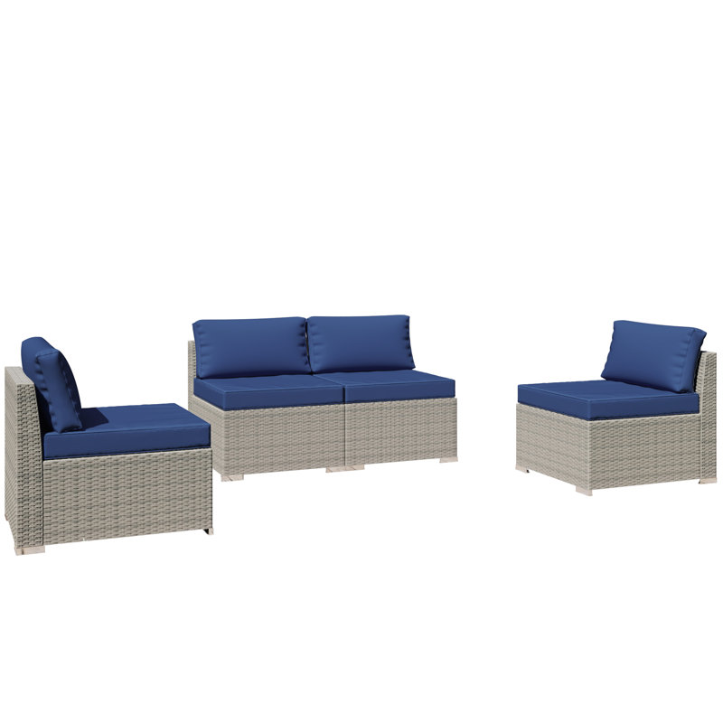 Ensemble de conversation d'extérieur avec coussins Jerriah pour 4 personnes, Coussin bleu
