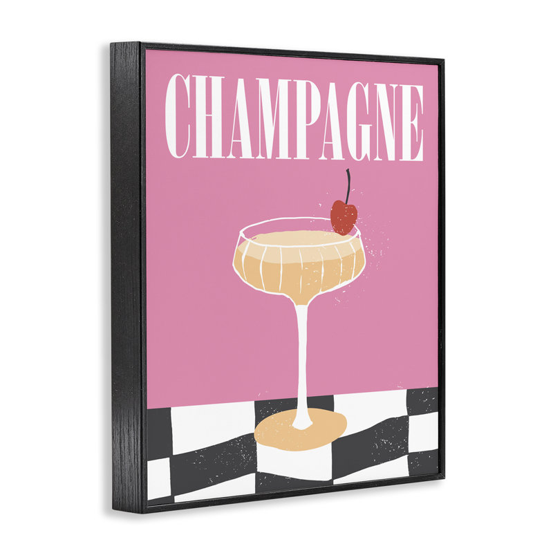  Champagne avec art giclée cerise par House of Lulu, Giclée encadrée noir minuit, H 30 po x l 24 po