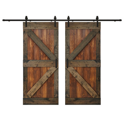 Paneled Wood K Series Double Barn Door with Installation Hardware Kit