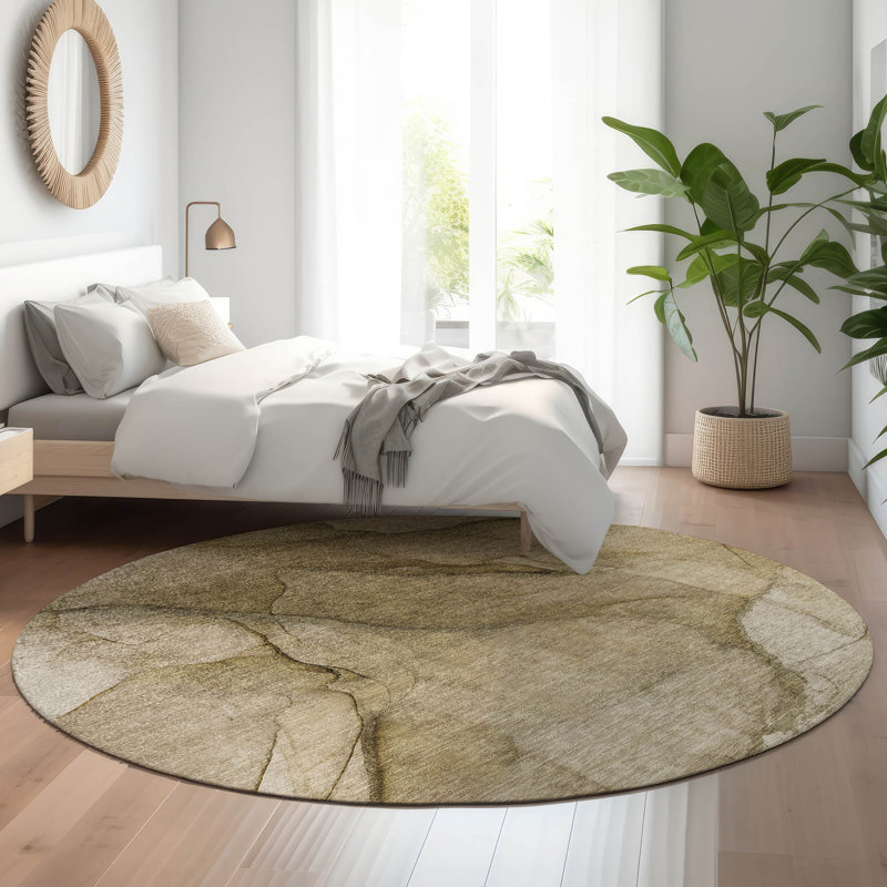 Premium Machine Washable Cerrito AMF607 Brown Rug, Round 8'