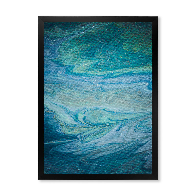 Shades of Blue Abstract Brushes V - reproduction de cadre photo sur toile, Toile avec cadre photo noir