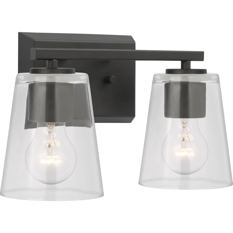 2 - Light Dimmable Vanity Light, Clear, Matte Black