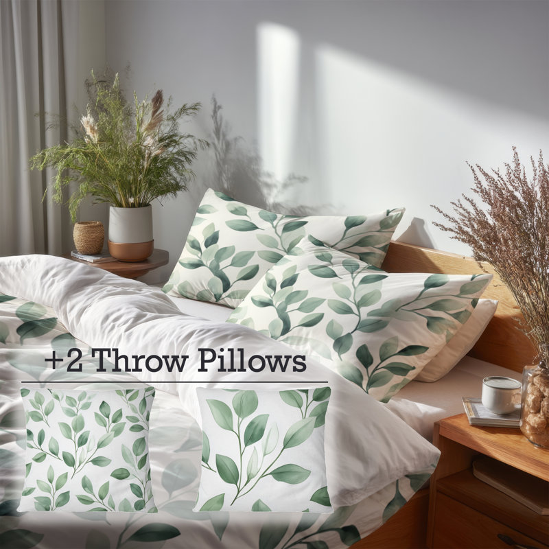 Ensemble de housse de couette et coussin Abstract Sage Breeze, Housse de couette pour lit simple + 4 pièces supp