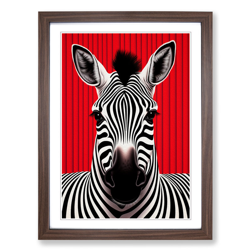 Zebra Op - Single Picture Frame Print on Wood, 34cm H x 25cm W x 2cm D, Walnut