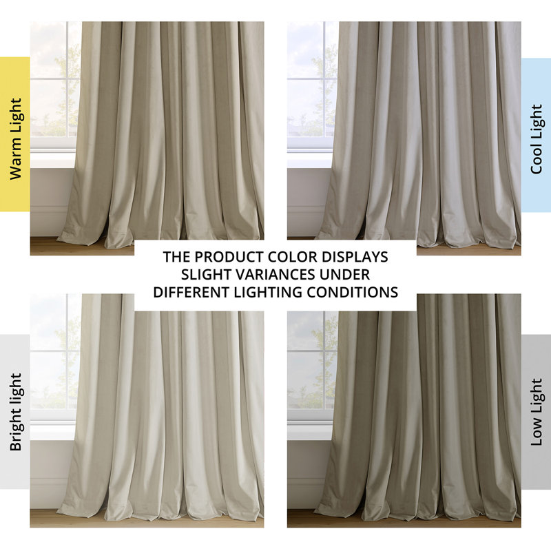 Balone Pinch Pleated Signature Velvet Thermal Lined Blackout Curtains Single Panel (1 Panel), 25" W x 96" L, Neutral Ground