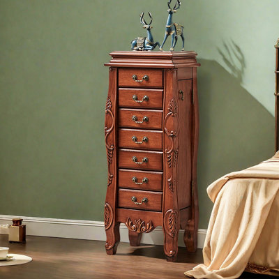 American-style carved drawer jewelry armoire