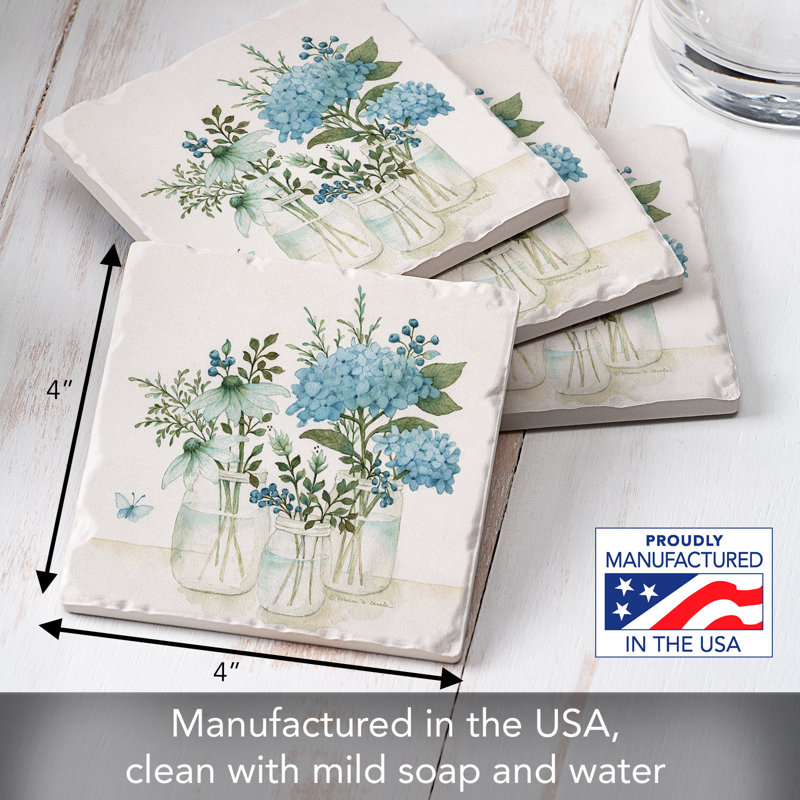 Mason Jars & Florals 4-Pack Tumbled Tile Stone Coasters