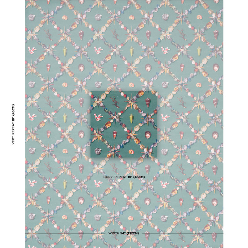 Papier peint treillis Schumacher x Charlap Hyman & Herrero / Pilar Almon Grotto, Bleu sarcelle