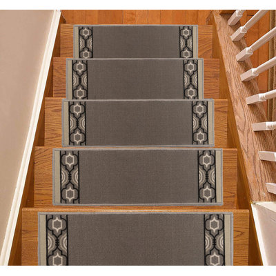 Tapis à marches à profil bas en treillis marocain gris lavable à la machine, taille 9 po x 36 po