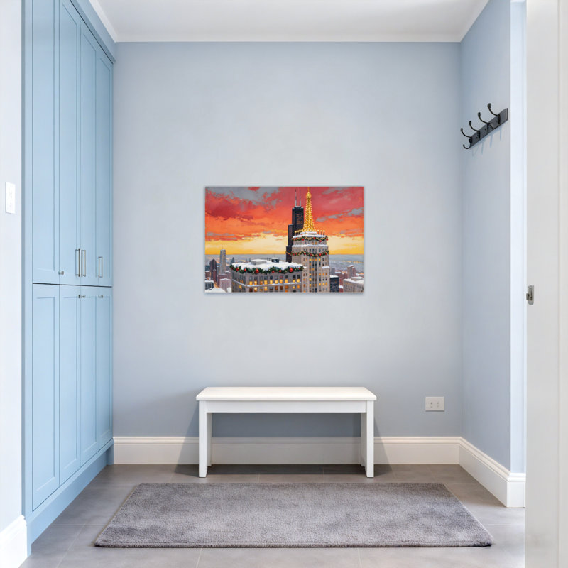 Décorations de Noël gratte-ciel coucher de soleil, H 20 po x l 30 po