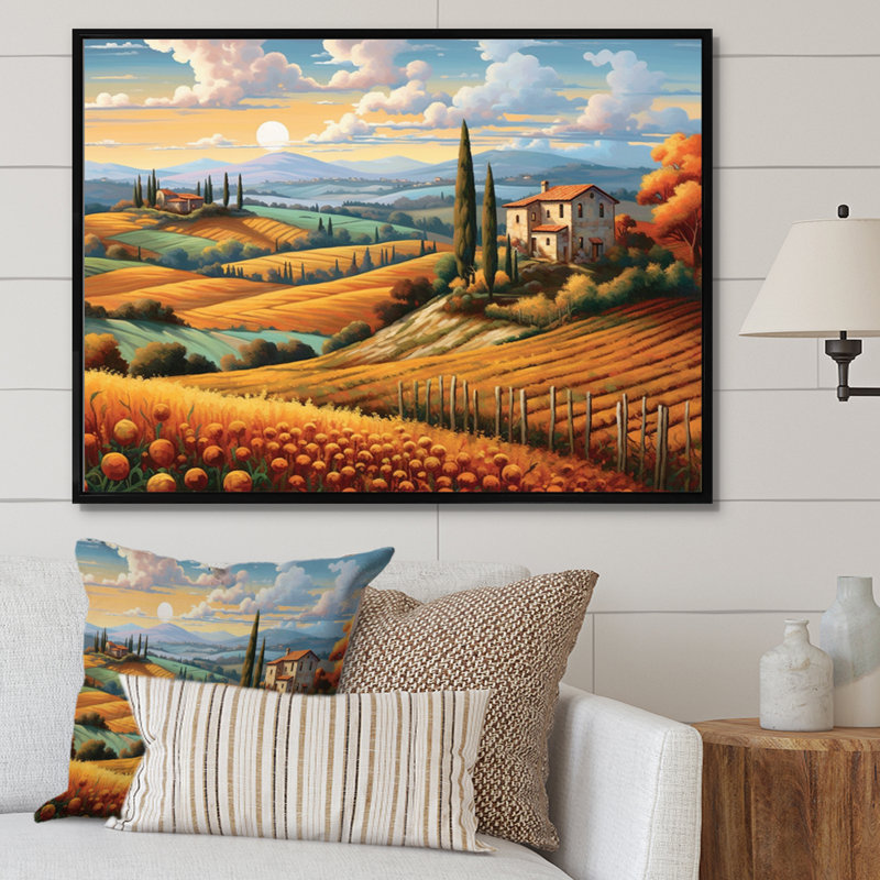 Pittoresque, art mural sur toile campagne, H 24 po x l 32 po x P 1 po, Cadre flottant noir