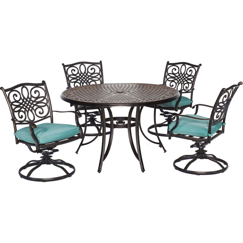 Barrowman 4 - Person Patio Dining Set with Round Table , Cushions Included