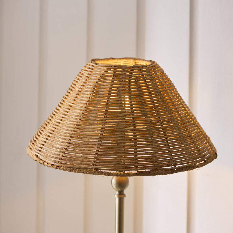 Steel Standard Table Lamp, Antique Brass, Dark Rattan