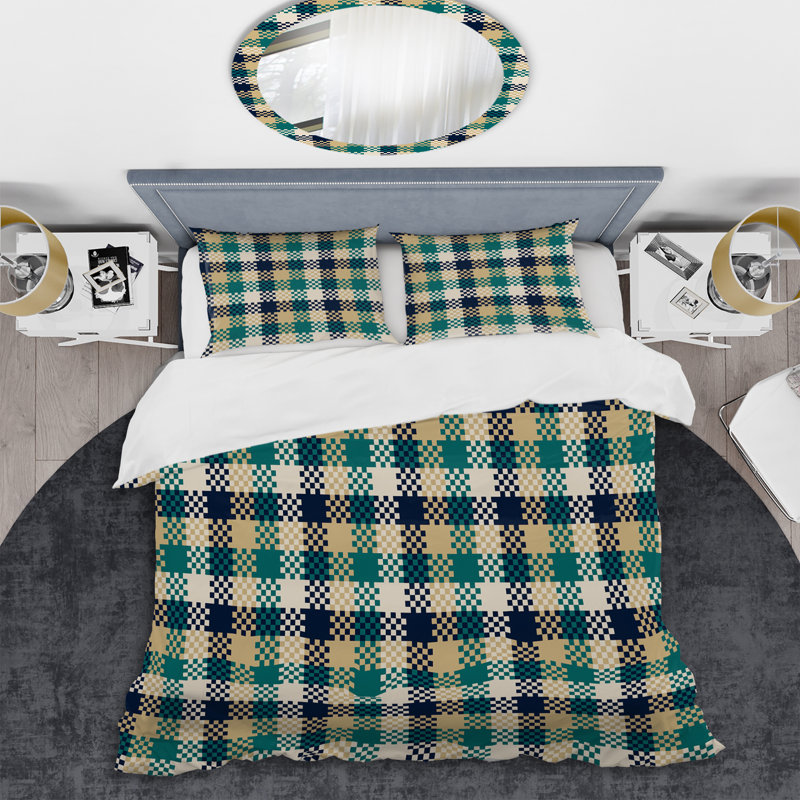 Ensemble de housse de couette en microfibre crème / vert 3 pièces, Housse de couette pour grand lit et 2 taies décor