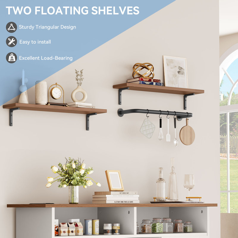 Gracie Oaks 47" Farmhouse Coffee Bar Cabinet With Floating Shelf, White