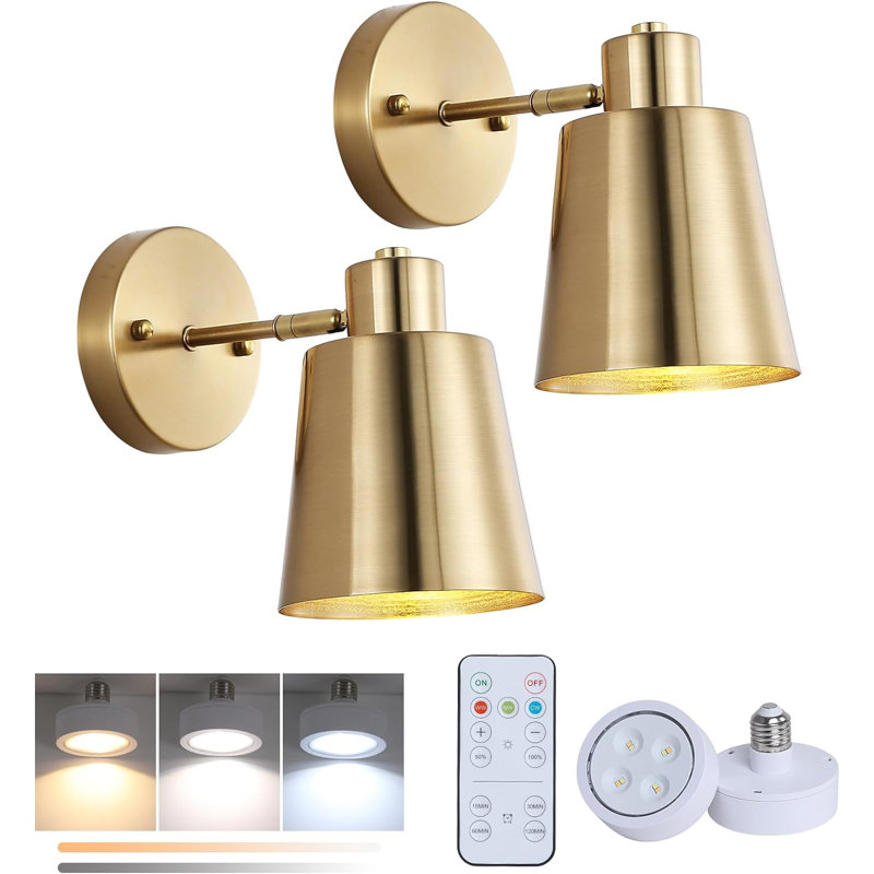 Battery Operated Wall Sconce Set of Two, Modern with Remote Control Dimmable Wall Lighting Indoor