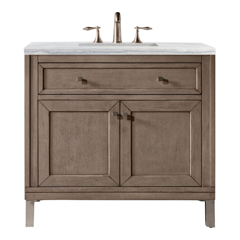 Chicago 36' W Single Vanity, Smokey Celadon, White Zeus Quartz, 8" Widespread