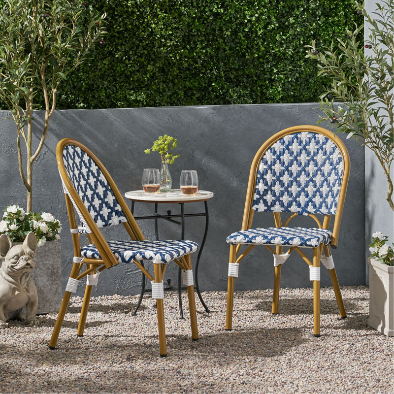 Chaise French (ensemble de 2), Blanc / Bleu marine