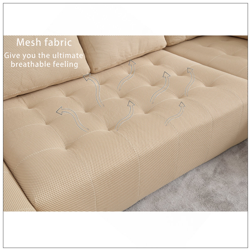 Canapé modulaire de 138,5 po, canapé en forme de U, salon, appartement, canapé 6 places, canapé combiné libre (tissu en filet), tissu respirant