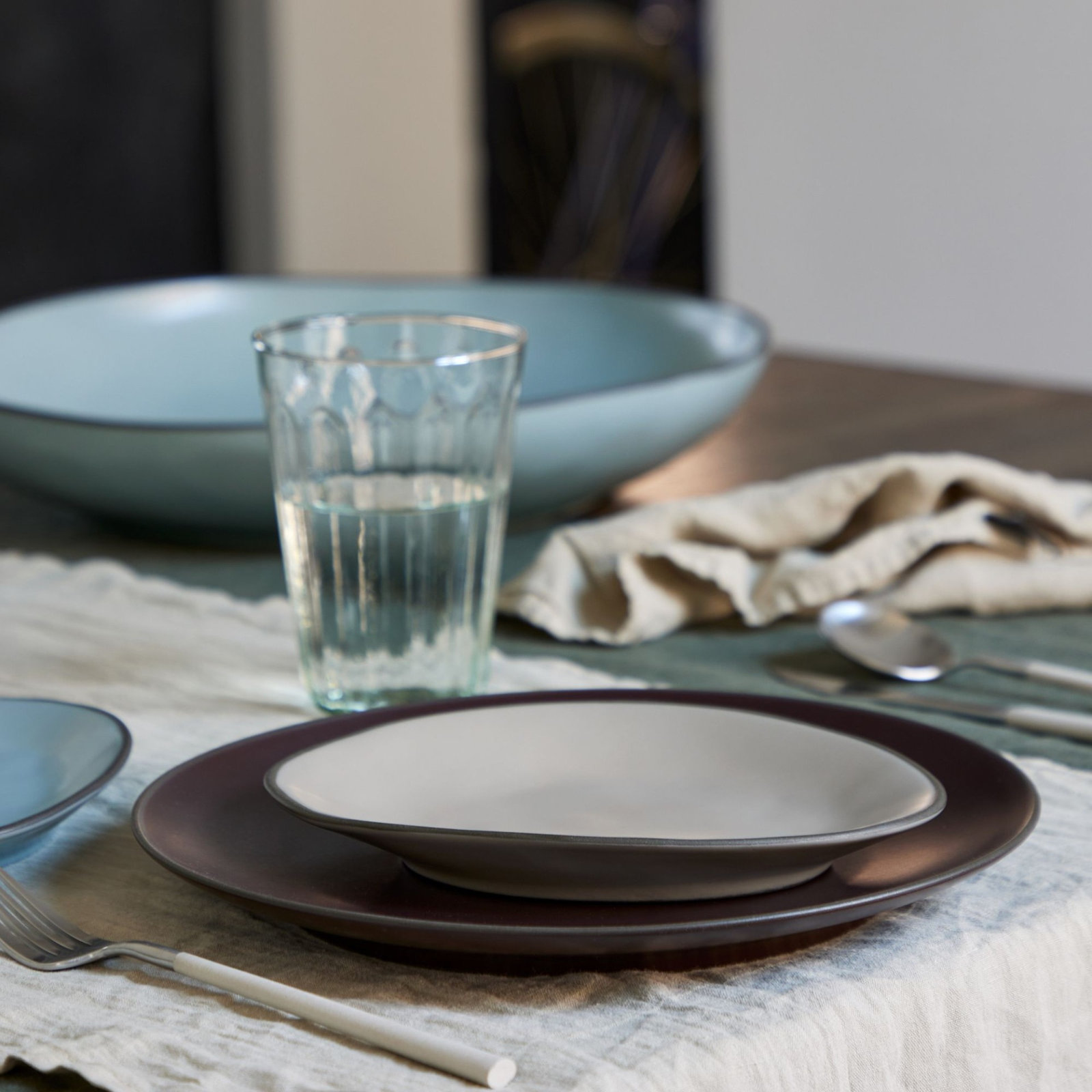 Stacked Organic Stoneware Dinner Plate , Set of 6, Cremini