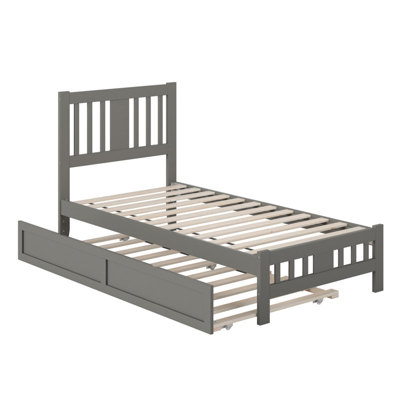 Anakin Solid Wood Platform Bed with Matching Trundle, Gray, Twin
