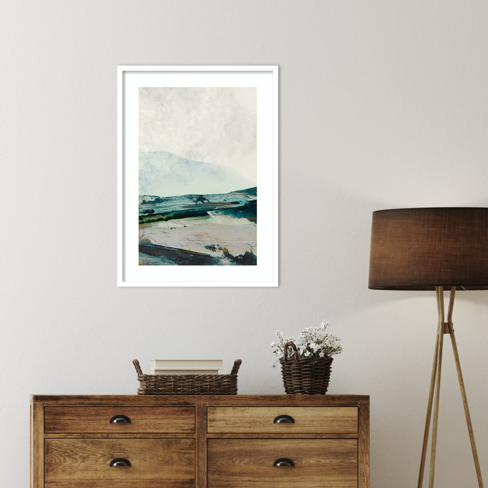 Cleve "Mountain Mists" Print by Dan Hobday, White Framed, 33" H x 24" W