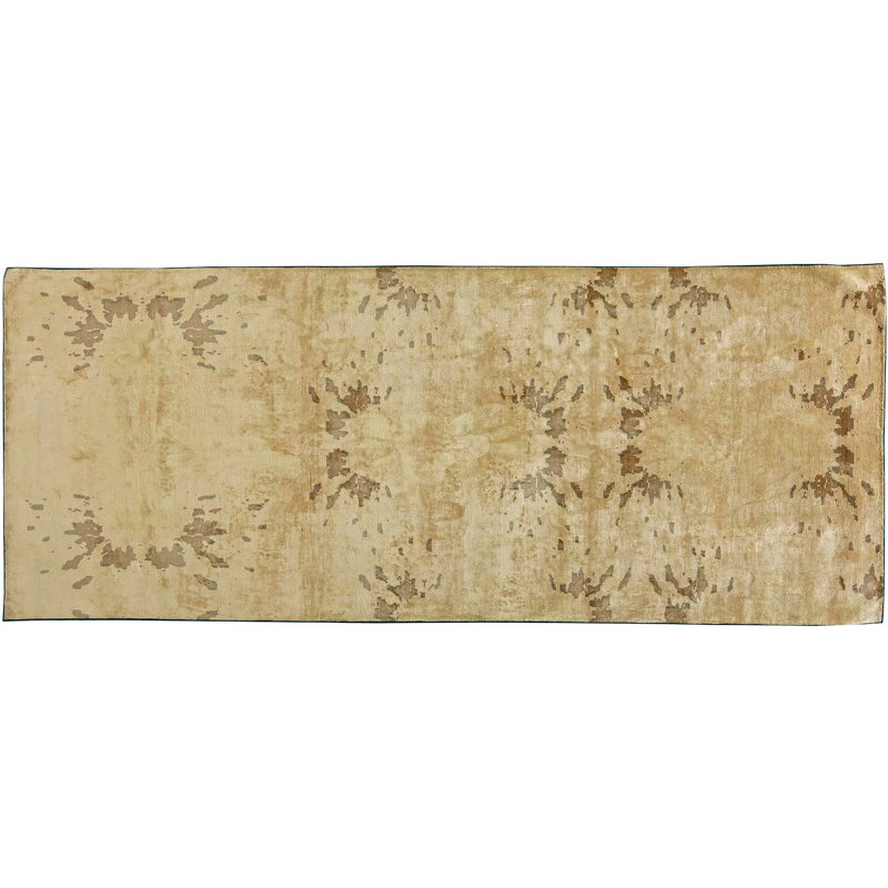 Tapis de couloir contemporain beige en laine fait à la main 5 pi 3 po x 13 pi