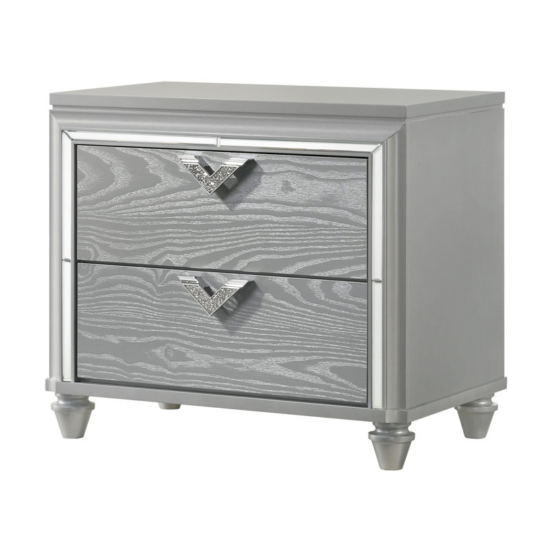 Table de chevet 2 tiroirs argent clair