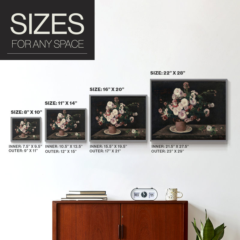 Motif floral rétro VI - reproduction encadrée, H 16 po x l 20 po, Gris