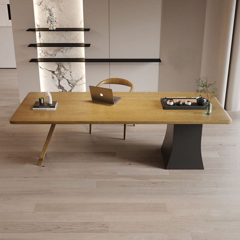 Bureau de direction rectangulaire en bois massif brun clair avec tiroirs, Gauche, 29,53 po H * 70,87 po L * 27,56 po P