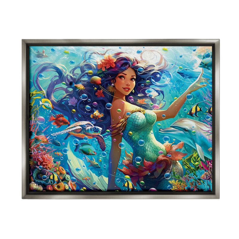 «Mermaid & Marine Animals Floater Frame» par Michael David Ward sur, Cadre flottant gris lustré, H 17 po x l 21 po