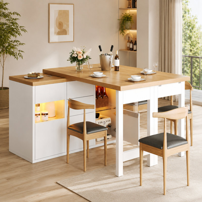 197cm Rotating Expandable and Foldable Bar Cabinet for Flexible Use