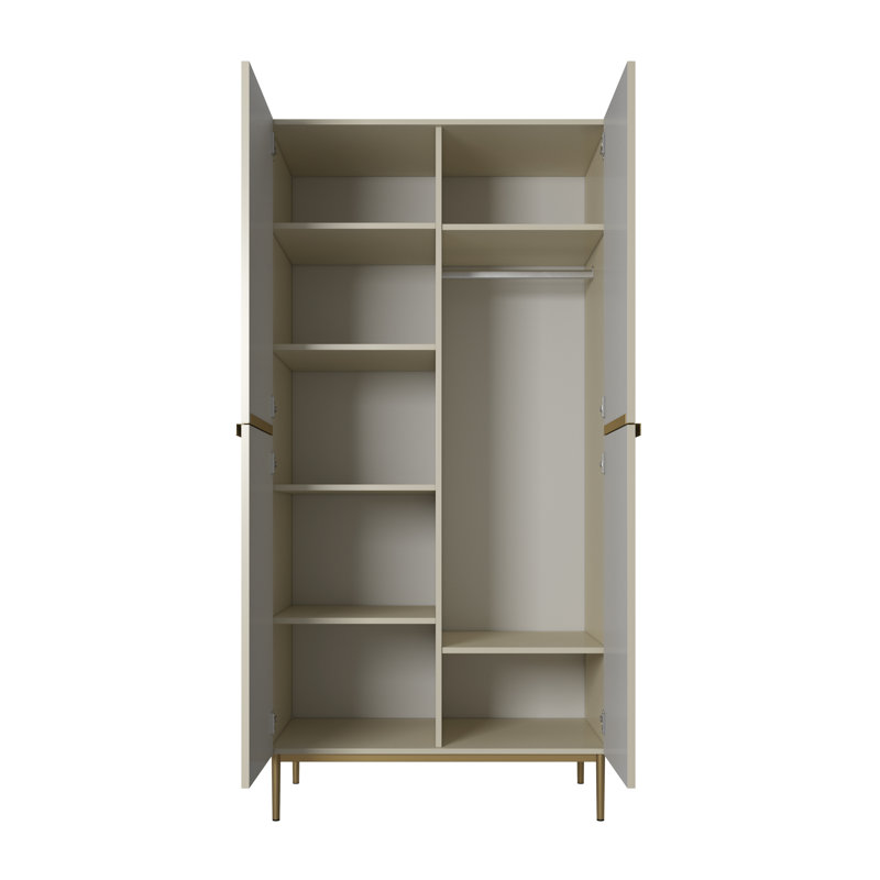 Alhowra 2 Door Manufactured Wood Wardrobe, Grey/Gold