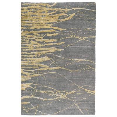 Ven Abstract Area Rug in Dark Gray/Golden Honey